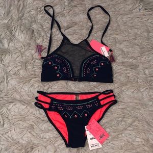 Heat mesh blue coral halter bikini